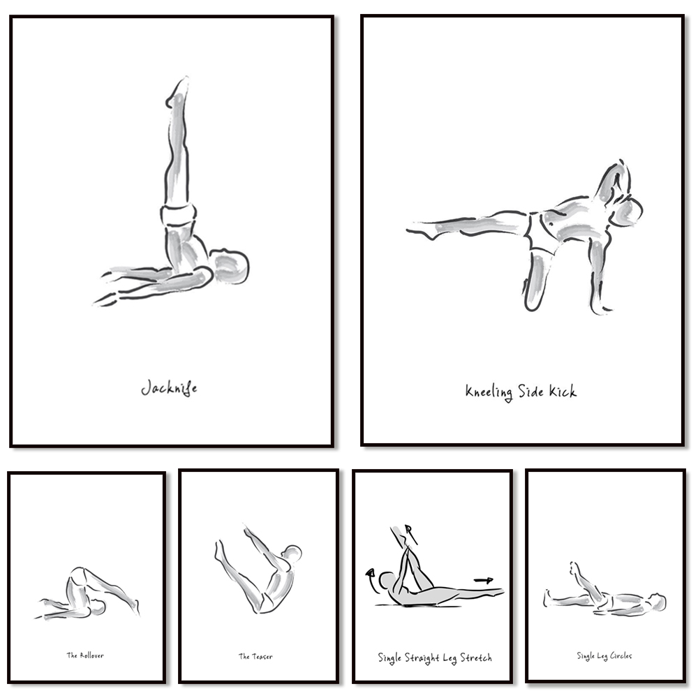 Pilates Yoga Combined - Pilates exercise black and white infographics,