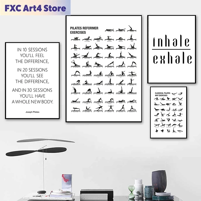 Pilate Yoga Workout - Frameless Pilates Workout Chart Poster Canvas